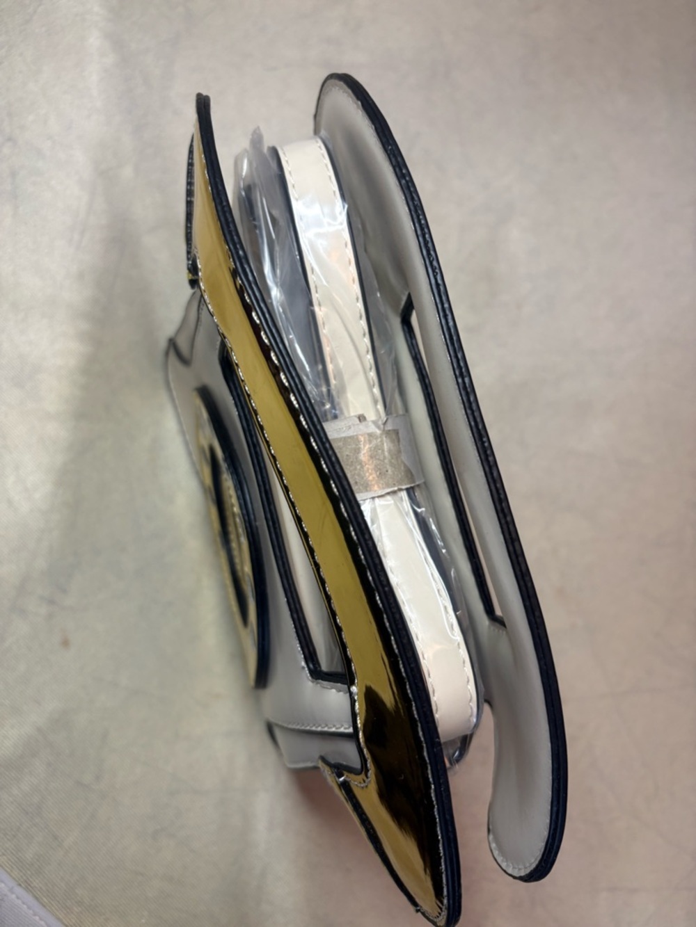 Novelty Cream Crossbody Phone Bag with Gold Accents - Picture 6 of 13